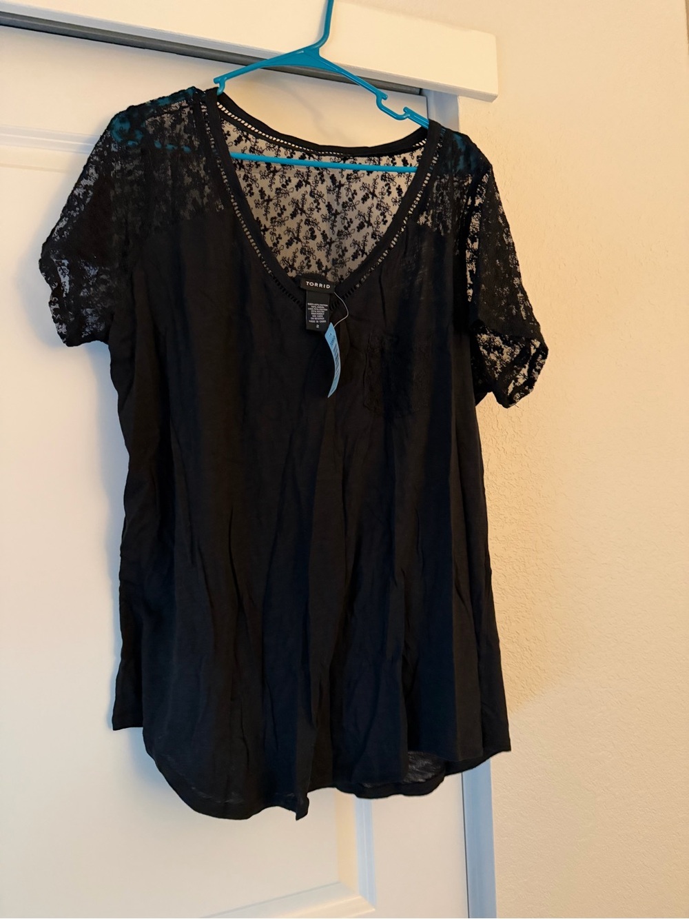 torrid Black V-Neck Lace Sleeve Blouse